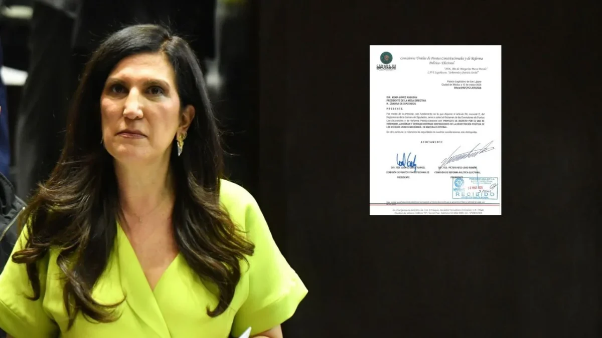 La presidenta de la mesa directiva de la Cámara de Diputados, Kenia López Rabadán, recibió el dictamen de reforma electoral.