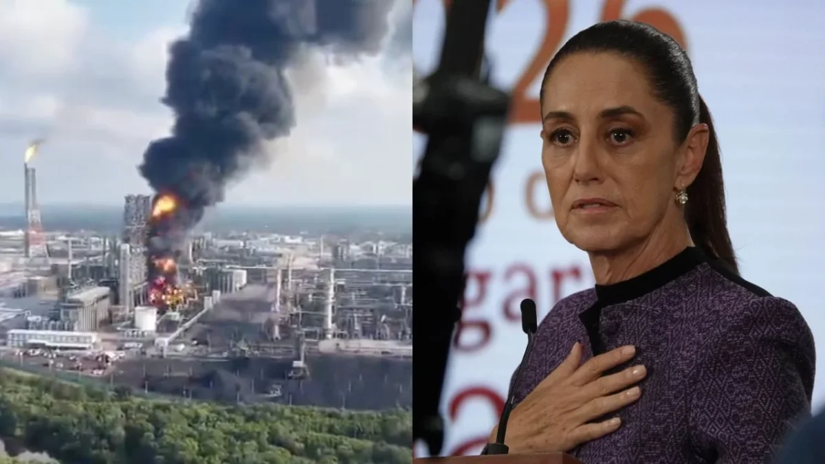 Claudia Sheinbaum destacó que el incendio en la refinería Olmeca se localiza solo en área de almacenamiento de coque y está bajo control.