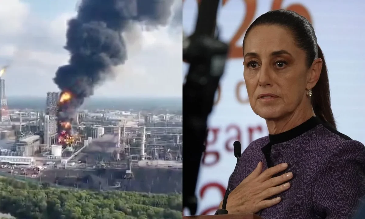 Claudia Sheinbaum destacó que el incendio en la refinería Olmeca se localiza solo en área de almacenamiento de coque y está bajo control.