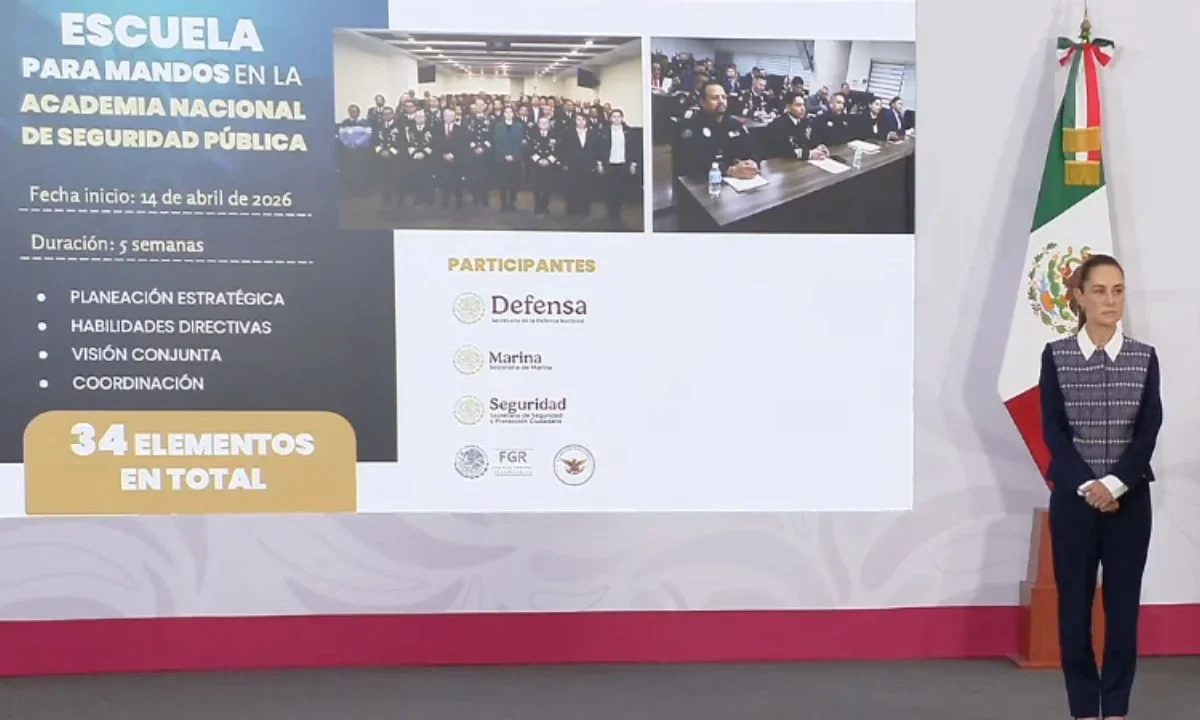 La presidenta Claudia Sheinbaum destacó la creación de la Escuela de Mandos en la Academia Nacional de Seguridad Pública, enfocada en la formación de futuros secretarios de Seguridad en estados y municipios.