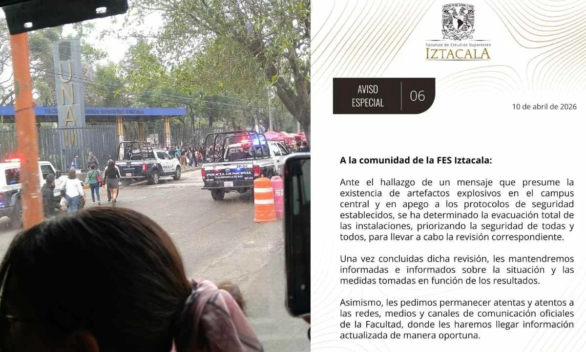 Desalojan la FES Iztacala tras amenaza de artefactos explosivos en las instalaciones del campus central.