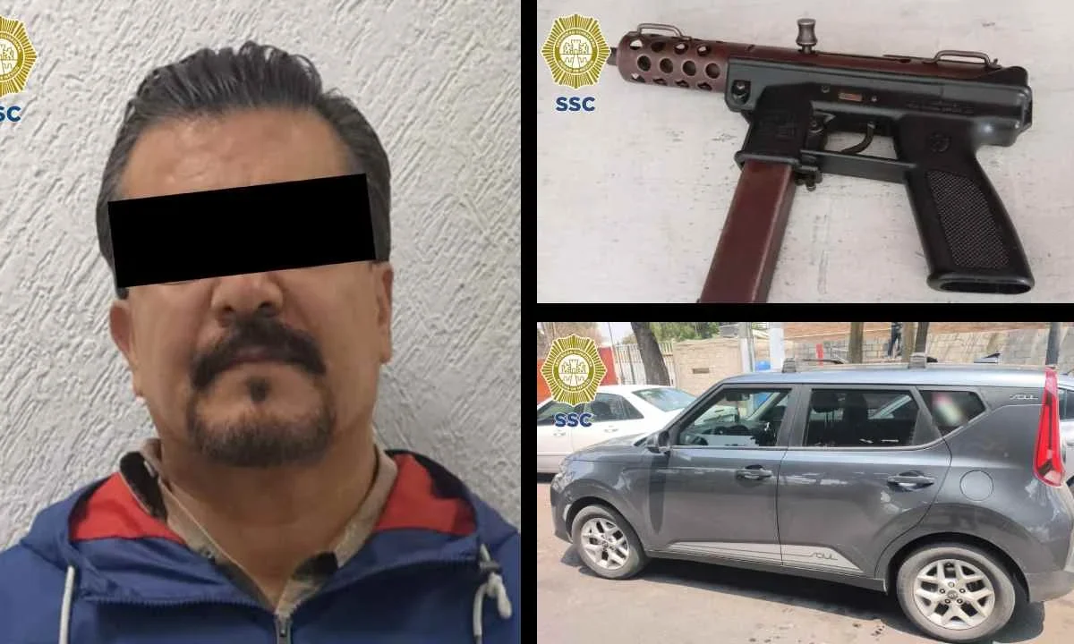 Policías de la SSC CDMX detuvieron a un sujeto armado que pretendía robar una joyería en la plaza Puerta Aragón.