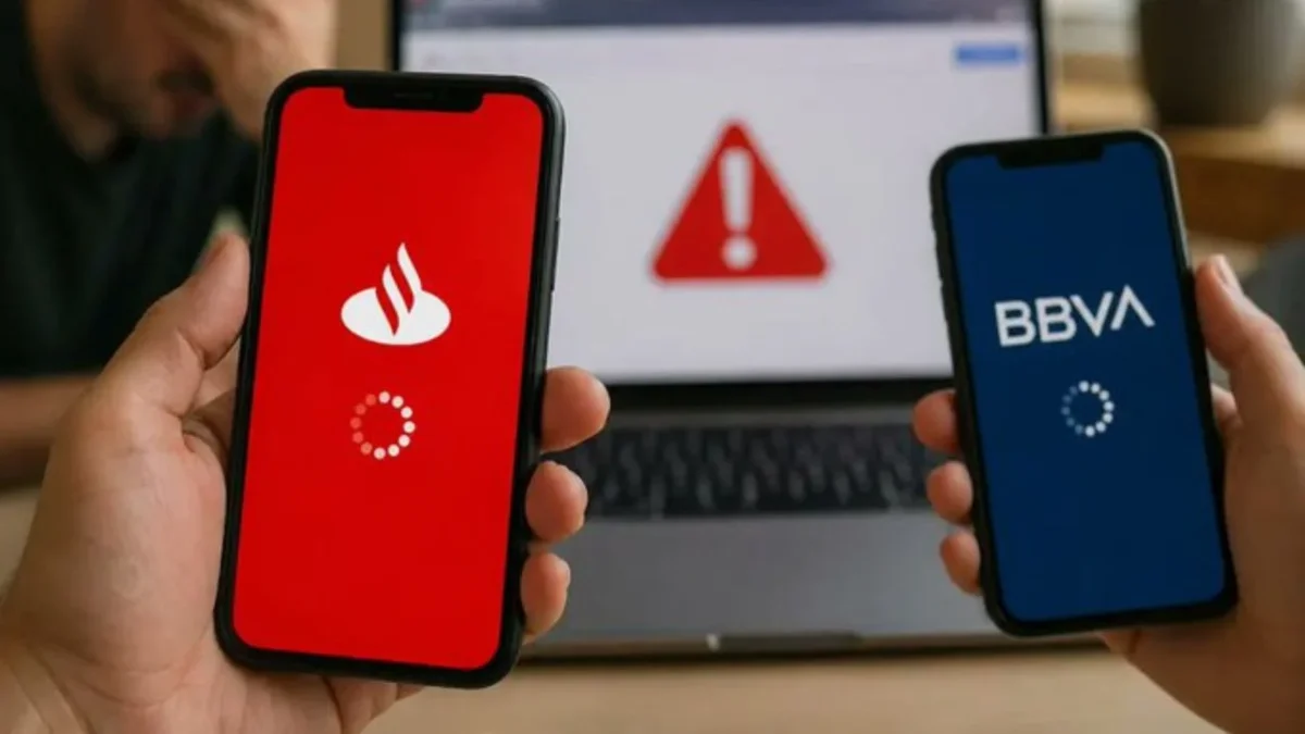 Usuarios de Santander y BBVA reportan fallas en la app de cada banco en plena quincena y en el Día del Niño, aquí los detalles.