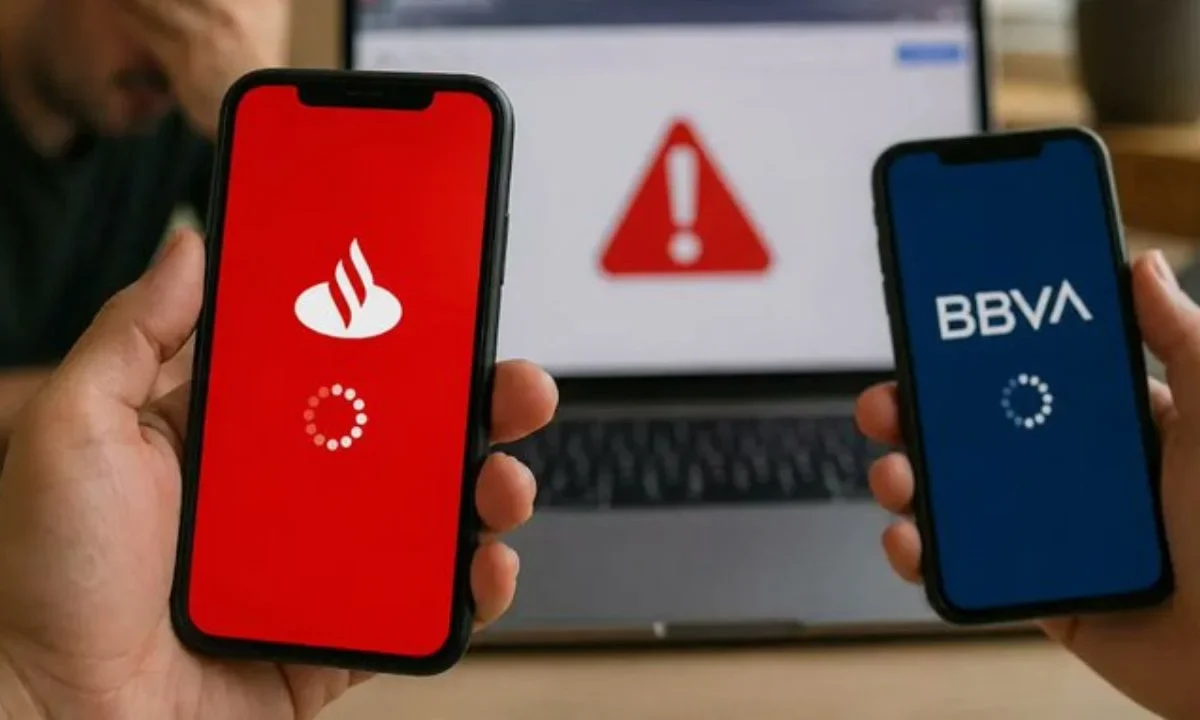 Usuarios de Santander y BBVA reportan fallas en la app de cada banco en plena quincena y en el Día del Niño, aquí los detalles.