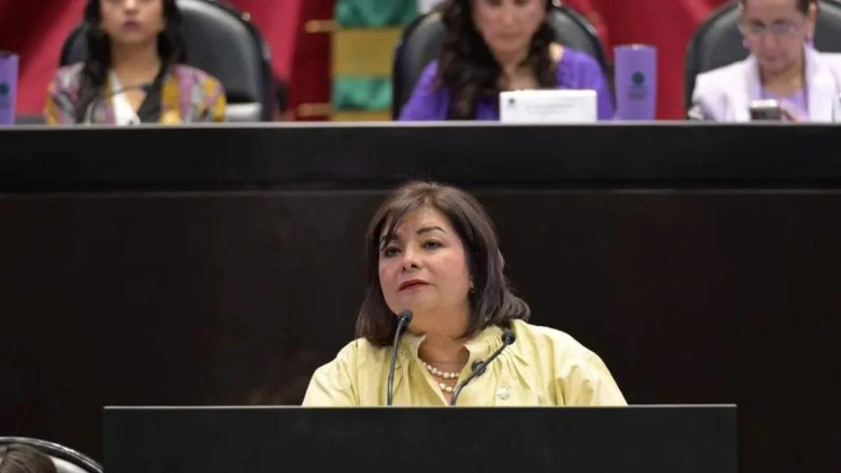 La diputada federal Meggie Salgado durante el anuncio de los foros sobre educación, medio ambiente y desarrollo social en la Cámara de Diputados.