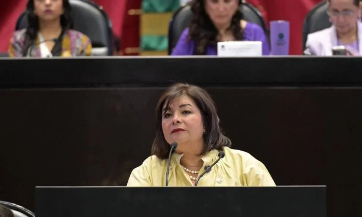 La diputada federal Meggie Salgado durante el anuncio de los foros sobre educación, medio ambiente y desarrollo social en la Cámara de Diputados.