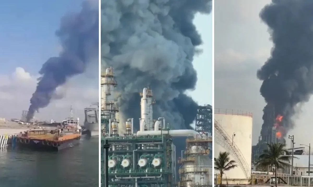 Pemex confirmó que se registró un incendio en la bodega de Coque de la refinería Olmeca de Dos Bocas, cuerpos de emergencia laboran.