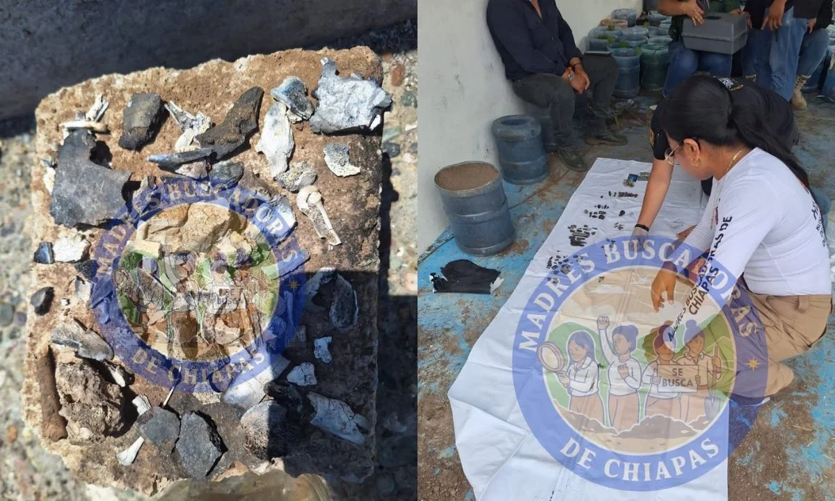 Integrantes del colectivo Madres Buscadoras de Chiapas localizaron restos óseos calcinados en una fosa clandestina de San Francisco Pujiltic.