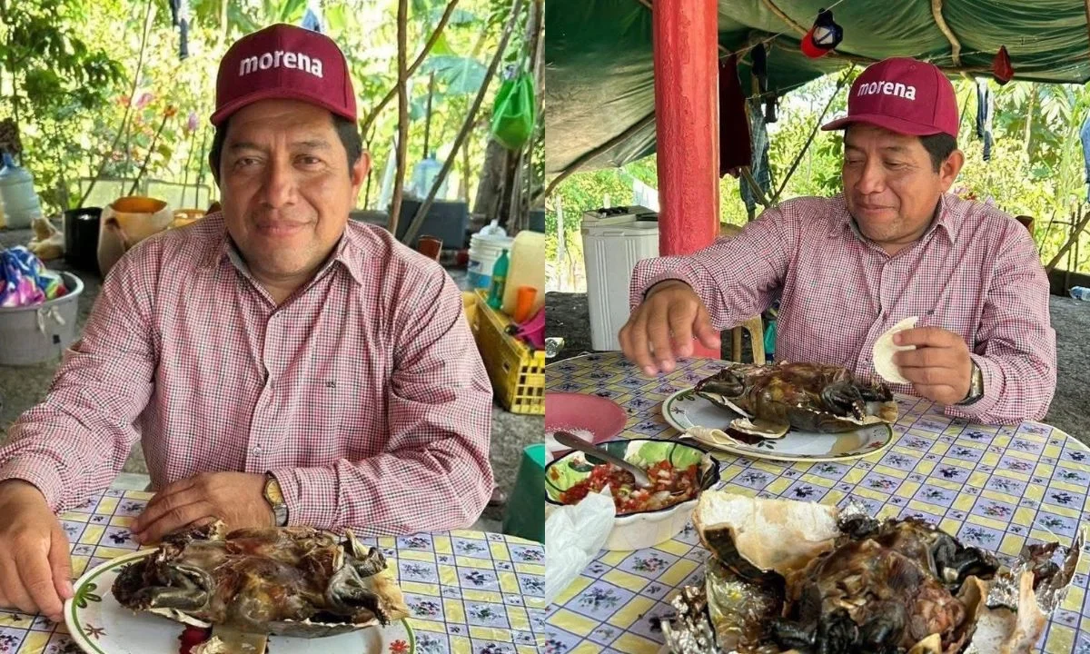 Antonio Silván Peralta, dirigente de Morena en Macuspana, presumió que comió tortuga ‘guao’, una especie protegida en México.