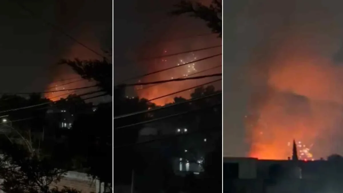 Explosión e incendio se registran en una bodega de pirotecnia cercana al Mercado de San Pablito Tultepec.