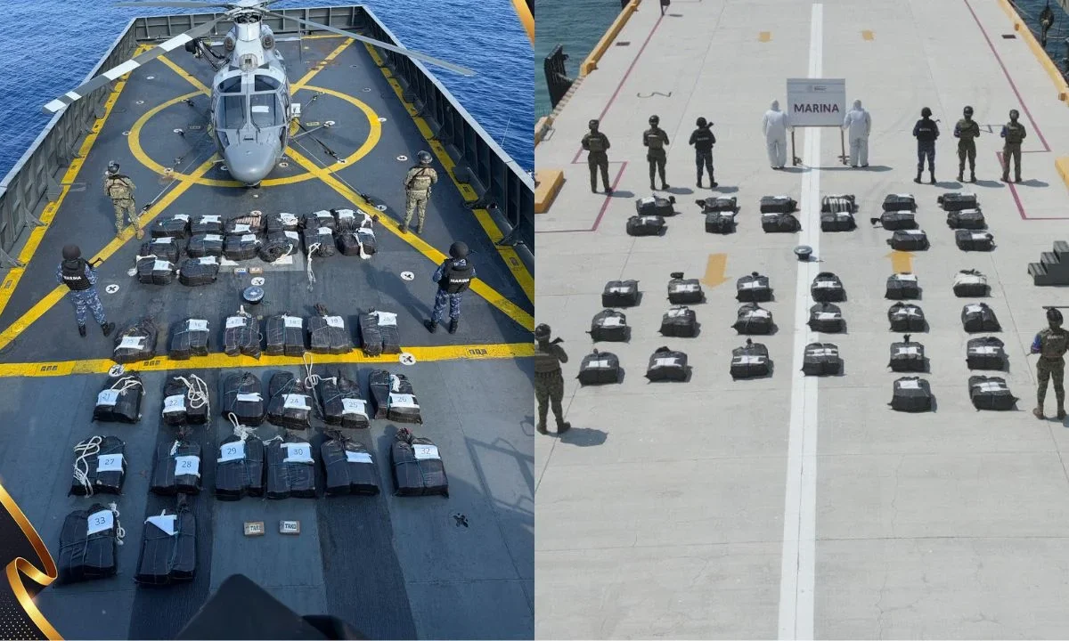 Al suroeste de Acapulco, Guerrero, la Marina localizó 22 bultos flotando en el mar, que contenían paquetes similares a la cocaína.