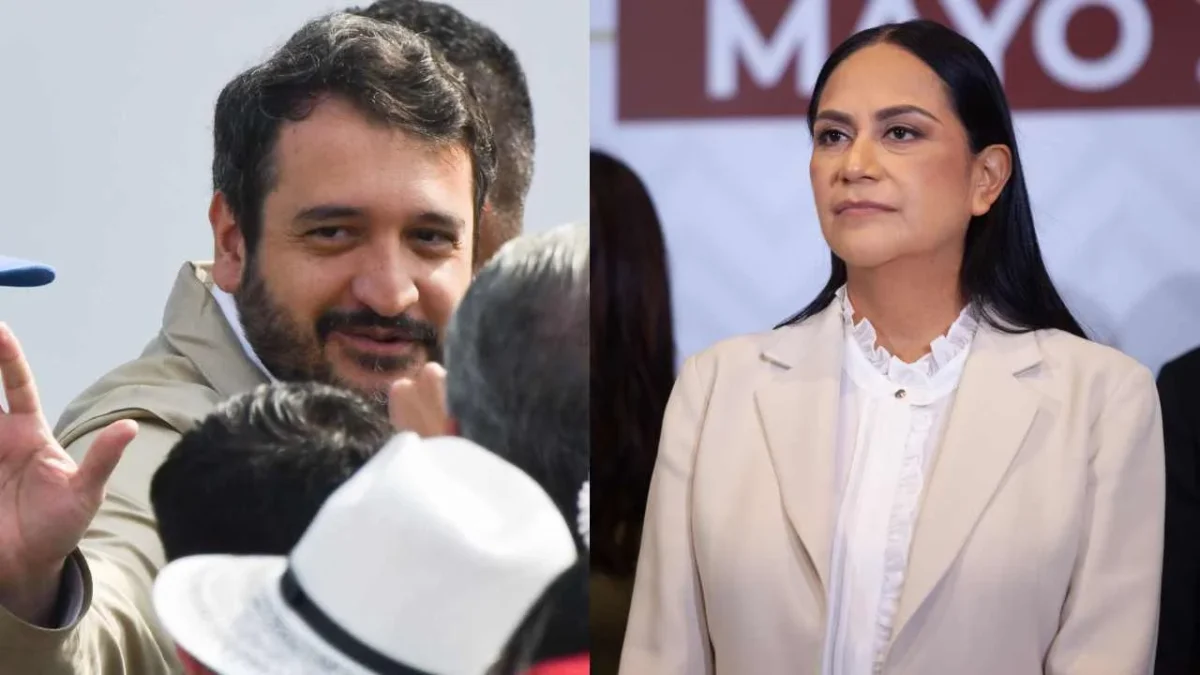 Ariadna Montiel y Andrés Manuel López Beltrán fueron recibidos con protestas en el aeropuerto de Chihuahua.