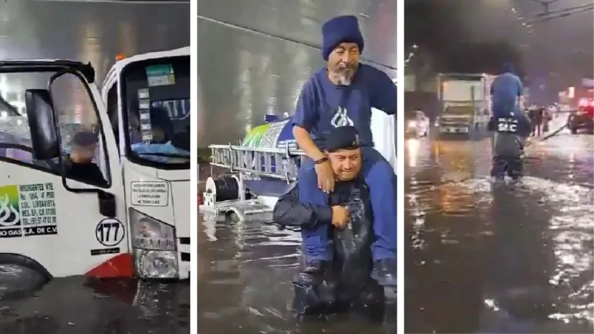 A dos tripulantes de una pipa de gas los rescataron en un bajopuente en Tlalpan que resultó inundado a causa de las fuertes lluvias.