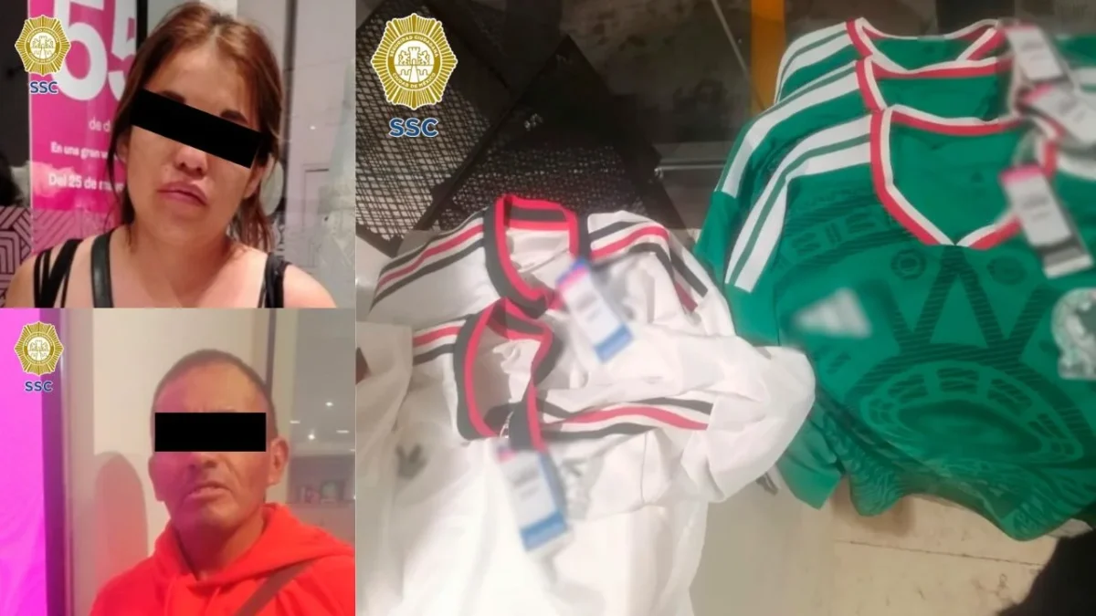 Policías detuvieron a un hombre y una mujer por intentar robar playeras de la selección mexicana de futbol en tiendas departamentales de CDMX.