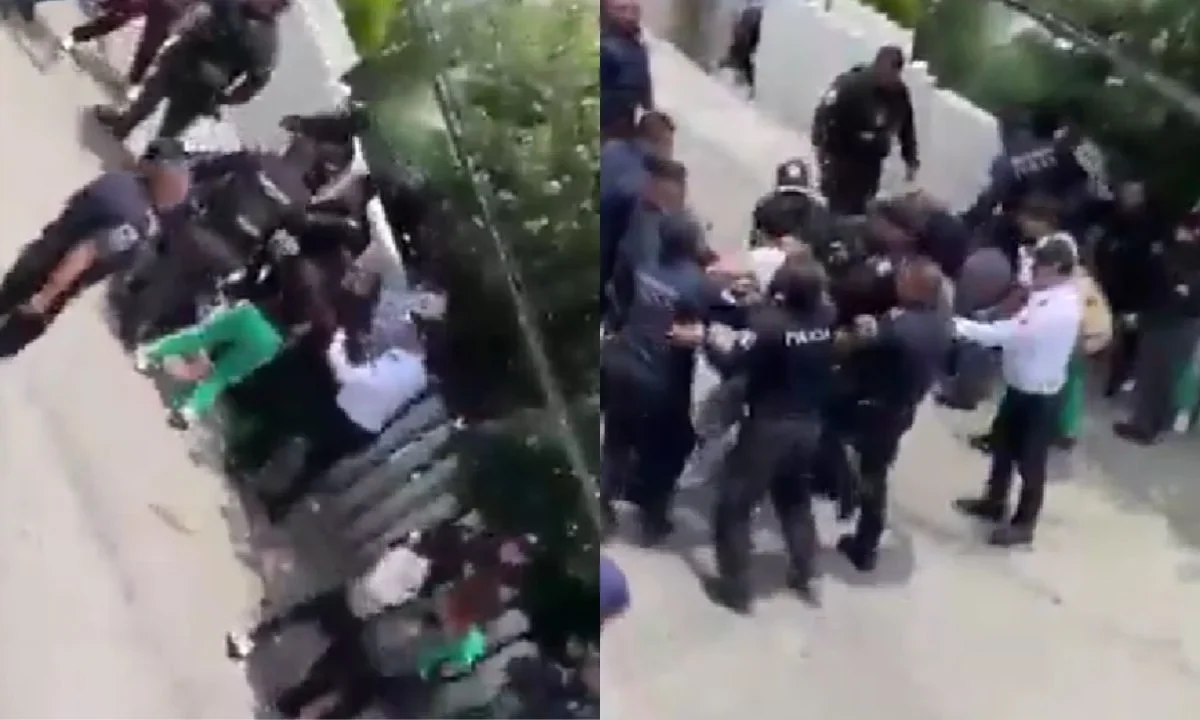 Alumnos del Conalep 198 en Huixquilucan realizaron una protesta pero al sitio llegó la policía municipal para frenar la manifestación.