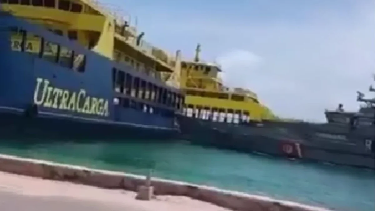 La patrulla costera de Marina colisionó contra un ferry de la empresa Ultra Carga en Isla Mujeres, en Quintana Roo.