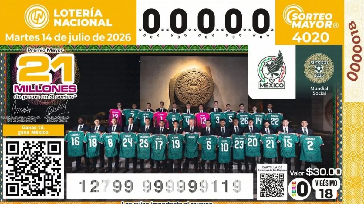 La Lotería Nacional emitió el billete conmemorativo del Sorteo Mayor No. 4020, dedicado a la Selección Mexicana.