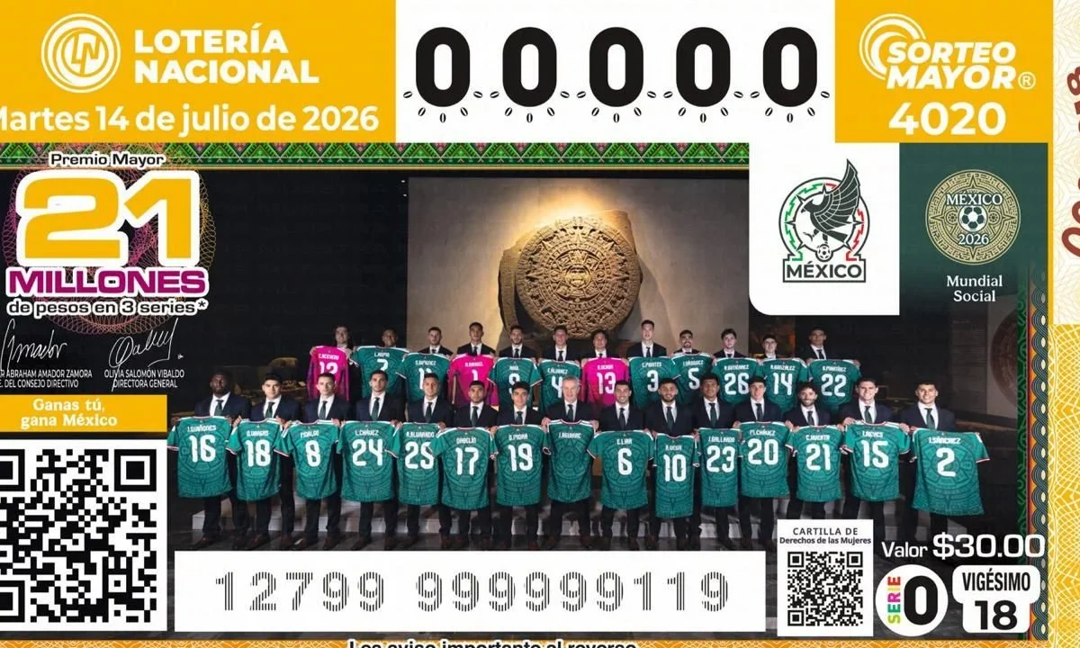La Lotería Nacional emitió el billete conmemorativo del Sorteo Mayor No. 4020, dedicado a la Selección Mexicana.