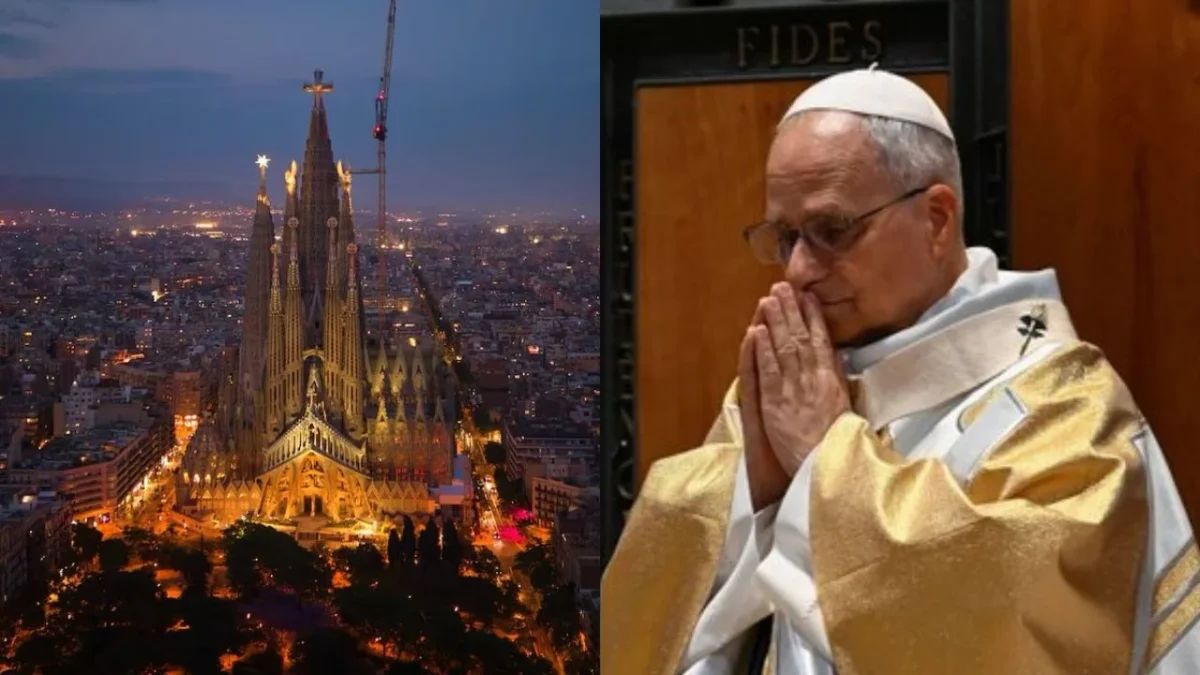 El papa León XIV bendijo la torre más alta de la famosa basílica de la Sagrada Familia de Barcelona, en una breve ceremonia en la explanada.