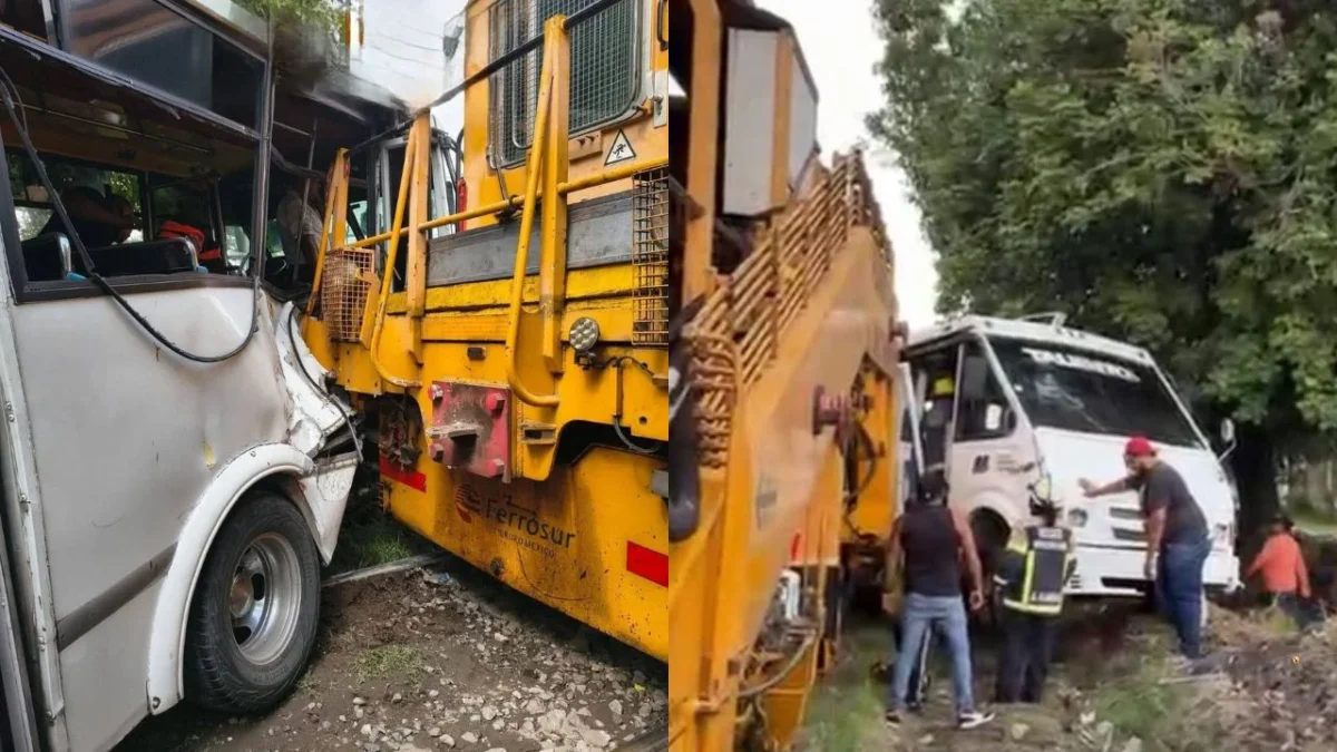 El chofer del microbús de la Ruta 50 presuntamente intentó ganarle el paso al tren en el cruce con vías en Puebla, reportan múltiples heridos.