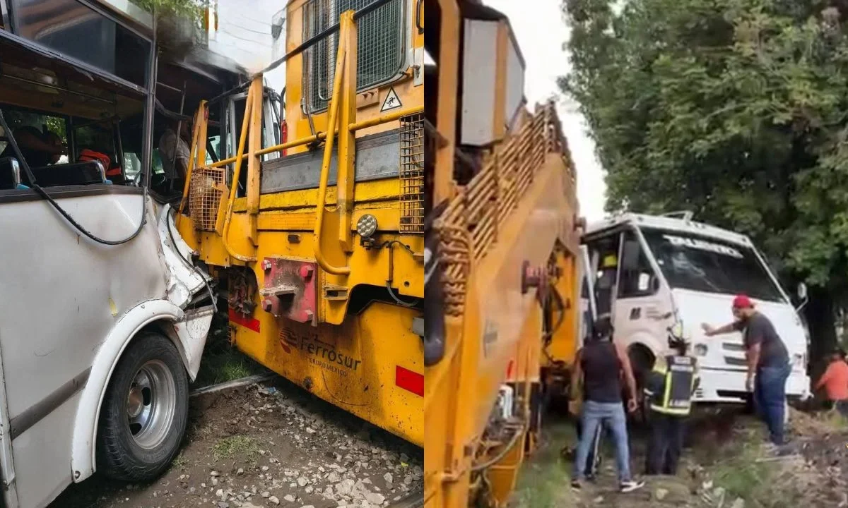 El chofer del microbús de la Ruta 50 presuntamente intentó ganarle el paso al tren en el cruce con vías en Puebla, reportan múltiples heridos.