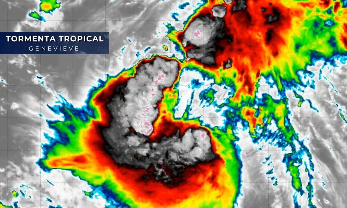 El SMN reveló que la Depresión Tropical Siete-E se intensificó este viernes a la Tormenta Tropical Genevieve en el océano Pacífico.