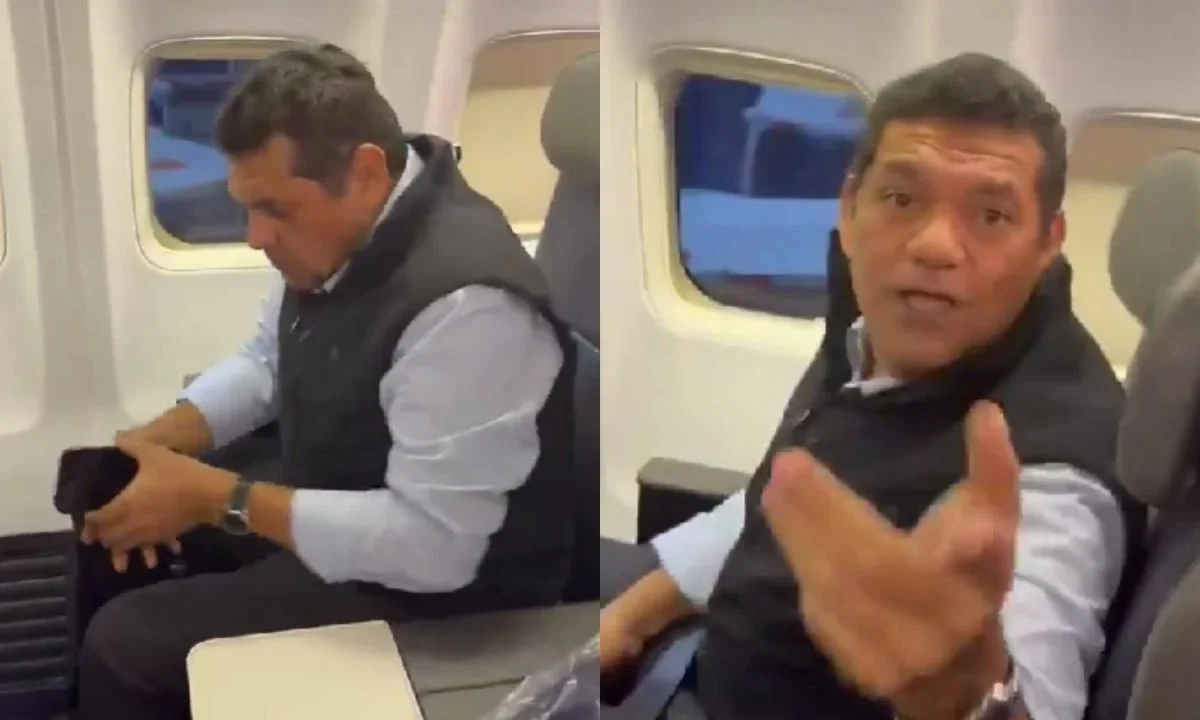 ‘El pueblo en crisis y éste en primera clase’, así exhibió una pasajera a Javier May, gobernador de Tabasco, por volar en primera clase.