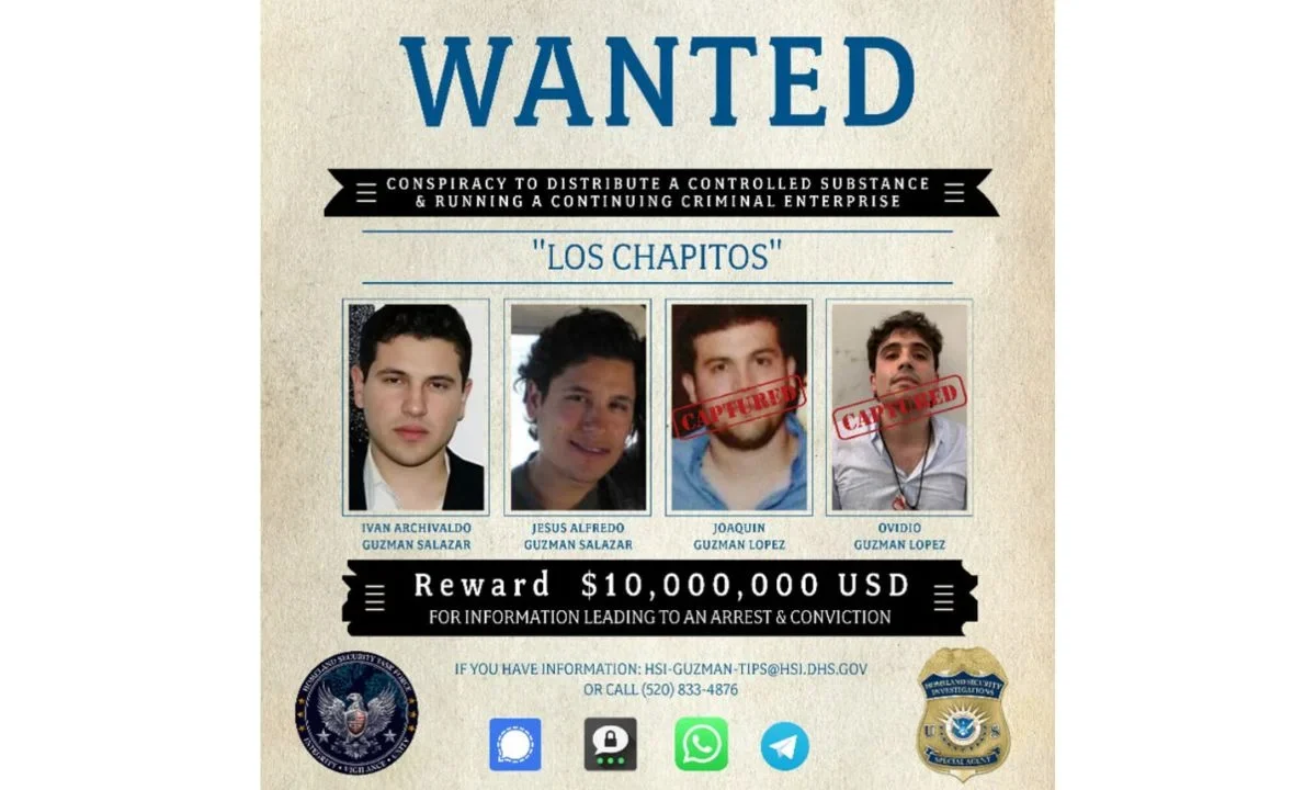 HSI publicó de nueva cuenta la recompensa de 10 millones de dólares por cualquier información para arrestar a los hijos de 'El Chapo' Guzmán.