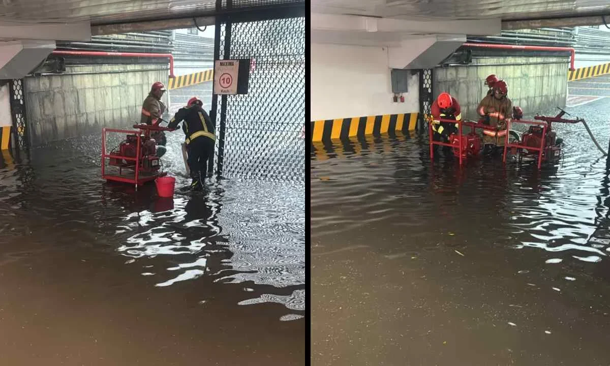 La lluvia de este miércoles, en la Ciudad de México, provocó una inundación en el basamento de la Cámara de Diputados.