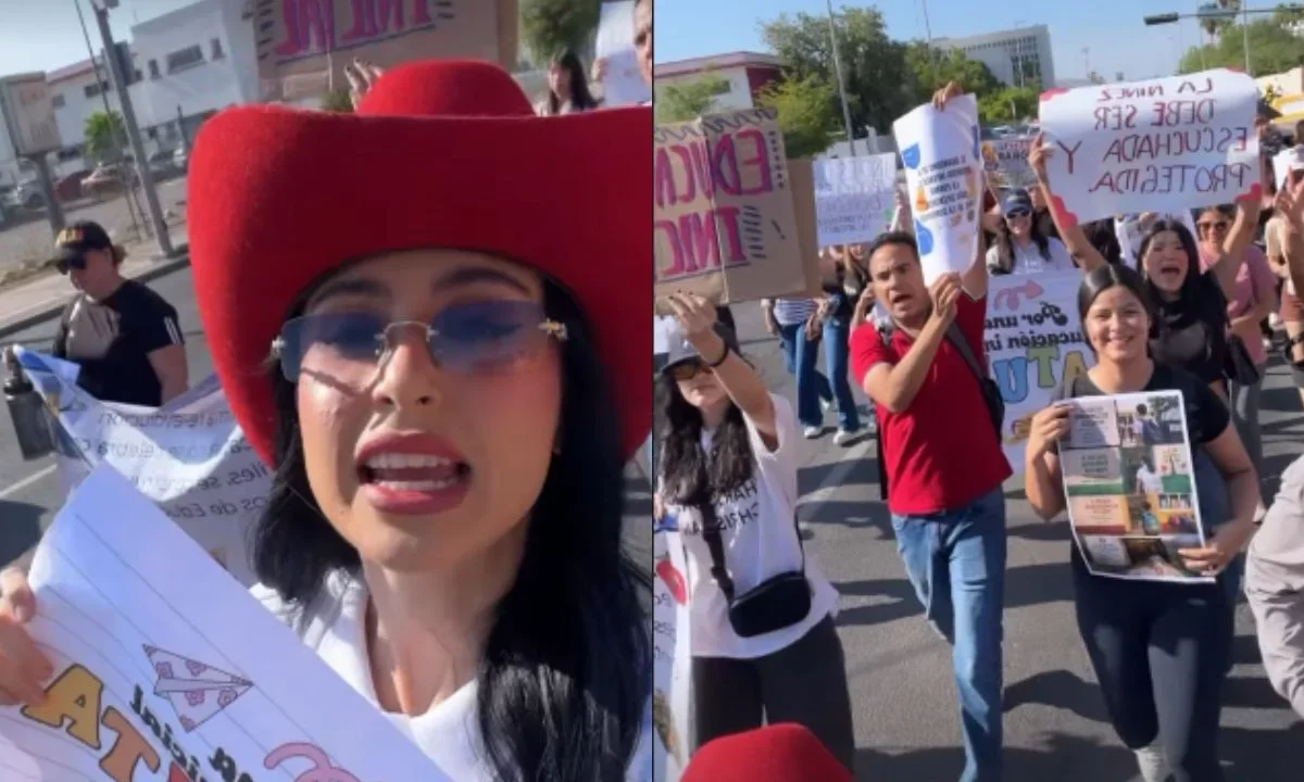 La influencer Lupita Villalobos encabezó una movilización en Sonora, rumbo al Congreso local, para exigir educación inicial gratuita.