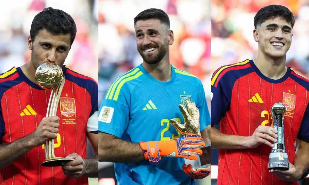 Los jugadores Rodri, Unai Simón y Cubarsí de la Selección de España se roban la premiación de la Copa Mundial 2026.