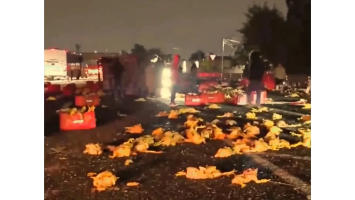 La volcadura de dos camionetas que transportaban alimentos provocó severas afectaciones a la circulación sobre la autopista México-Pachuca