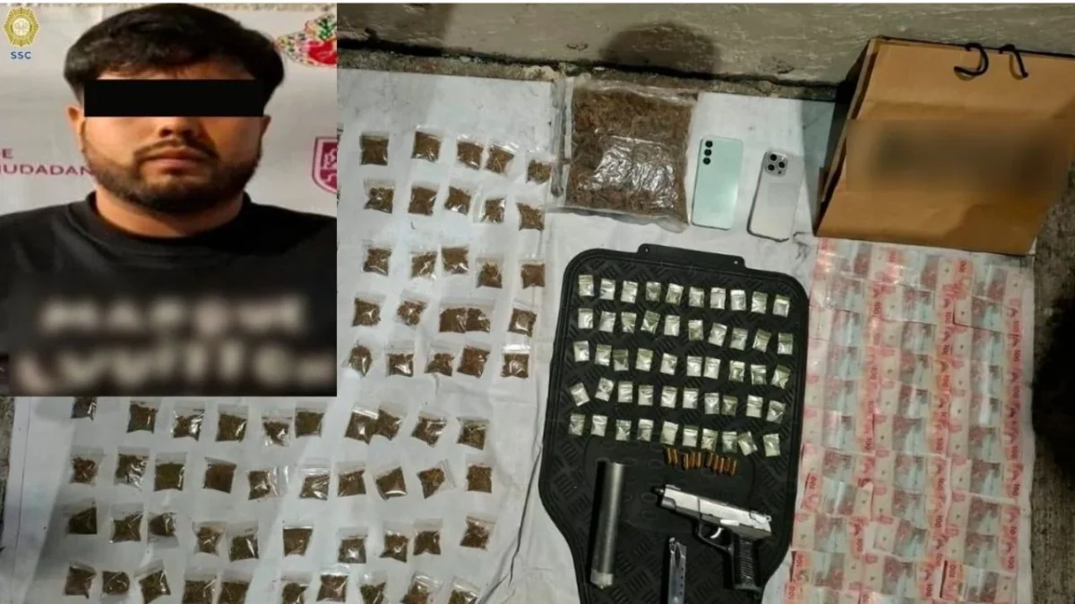Detienen a sujeto con 145 dosis de aparente droga y un arma en Iztapalapa