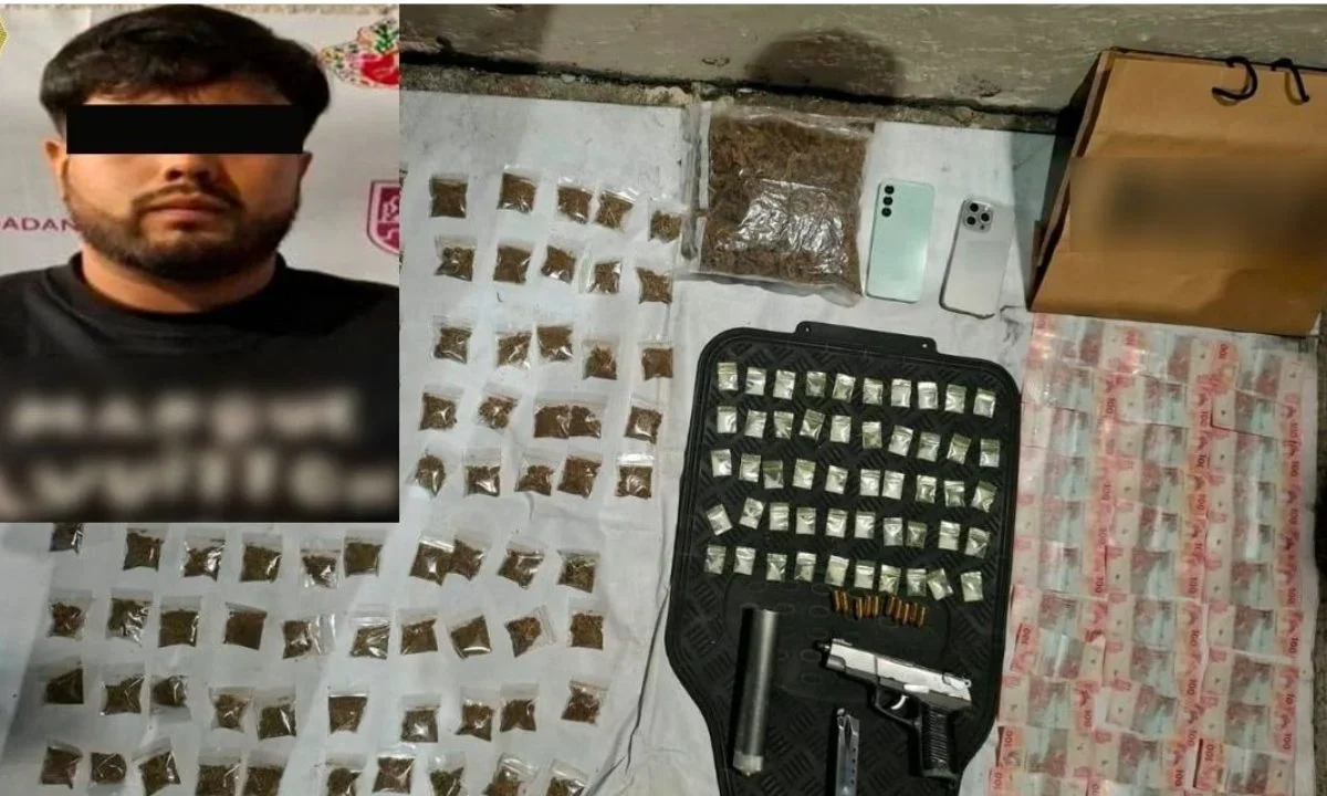 Detienen a sujeto con 145 dosis de aparente droga y un arma en Iztapalapa