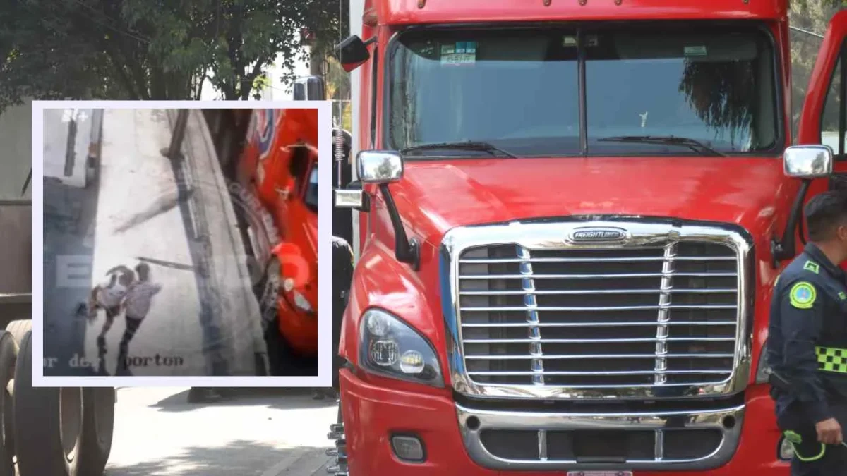 Captan en video a hombre que empuja a adulto mayor, quien termina atropellado por un tráiler; lo anterior ocurrió en Monterrey.