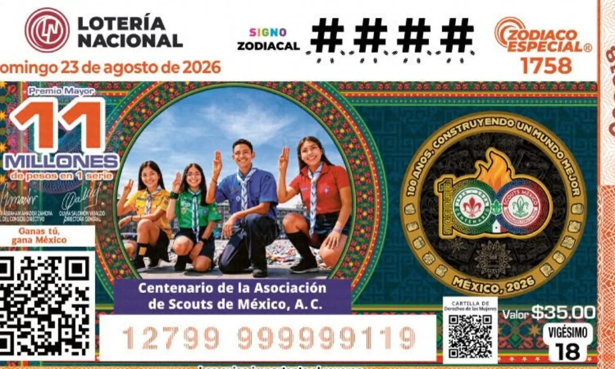 Con el fin de celebrar 100 años de la Asociación de Scouts en México, la Lotería Nacional presentó un billete especial.