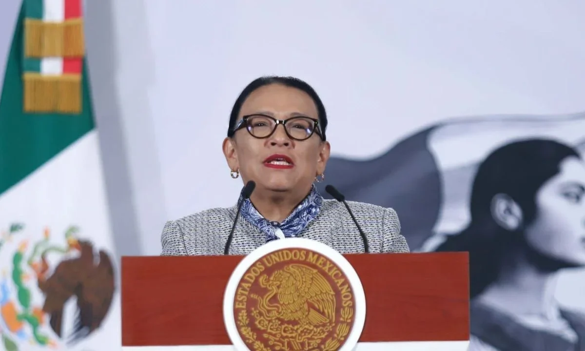Rosa Icela Rodríguez, secretaria de Gobernación, durante su participación en la Conferencia del Pueblo