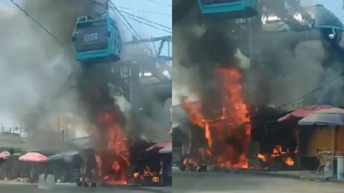 Dos puestos semifijos de comida, a la altura del paradero del Metro Santa Marta, se incendiaron justo debajo del paso del Cablebús.
