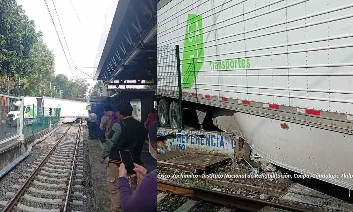 Suspenden servicio del Tren Ligero tras el impacto de un tráiler en una barda de contención cercana a la estación Xomali.