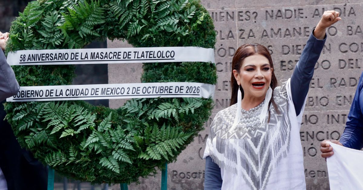 Clara Brugada desde la Plaza de las Tres culturas en Tlatelolco el 2 de octubre de 2026