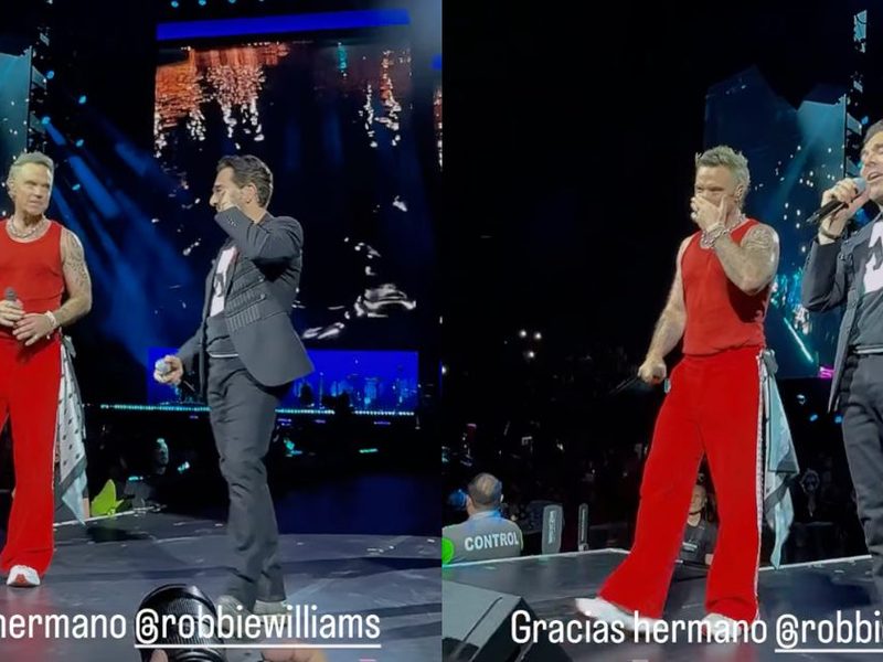 Robbie Williams canta 'Wonderwall' en el Palacio de los Deportes y echa palomazo con Omar Chaparro